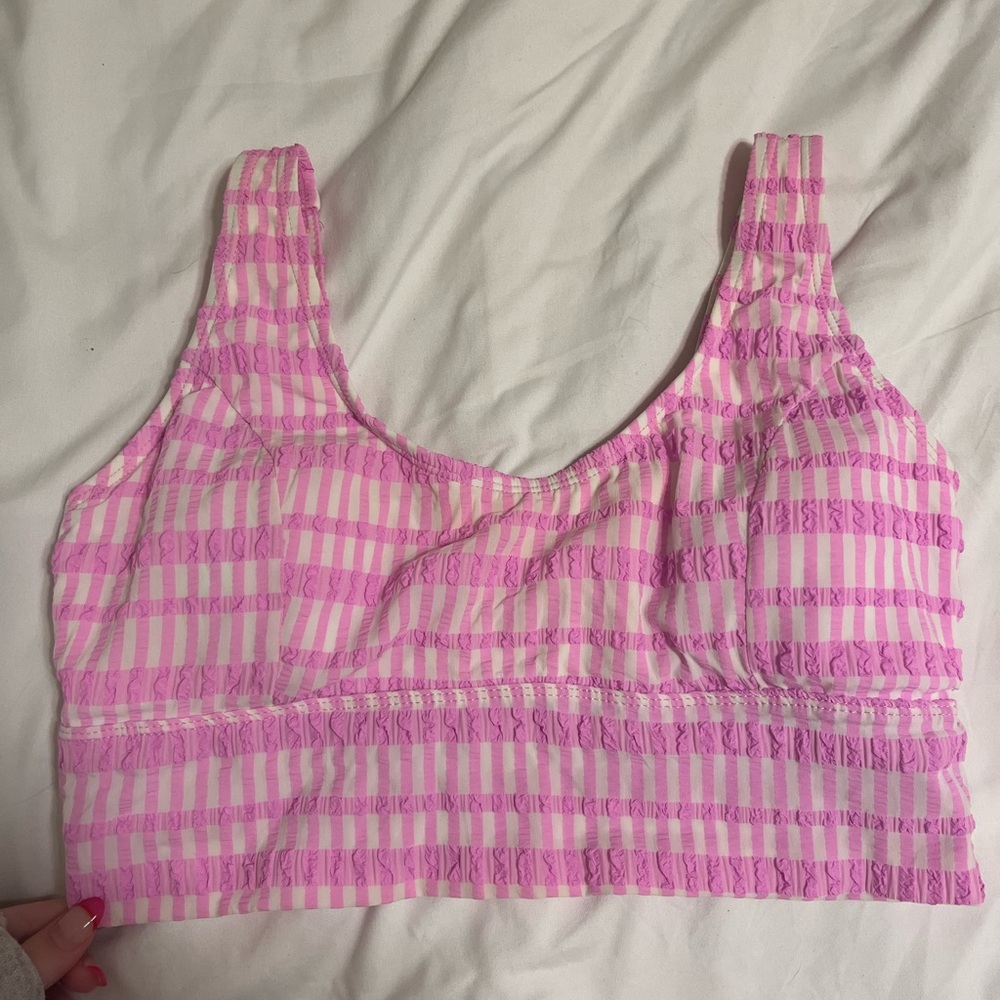 supportive pink and white bikini top